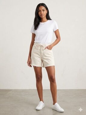 Women's BDG High-Waist Bermuda Drawstring Denim Shorts - Cream Medium